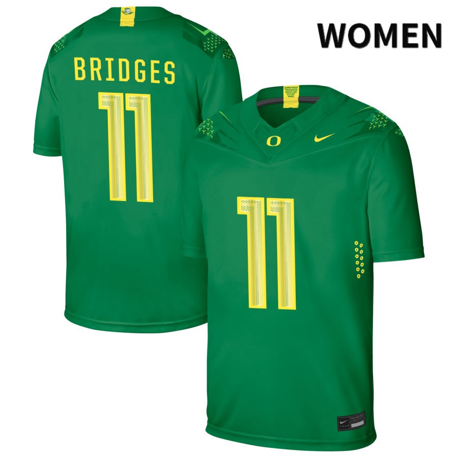 Oregon Ducks Women's #11 Trikweze Bridges Football College Authentic Green NIL 2022 Nike Jersey PAT21O7R